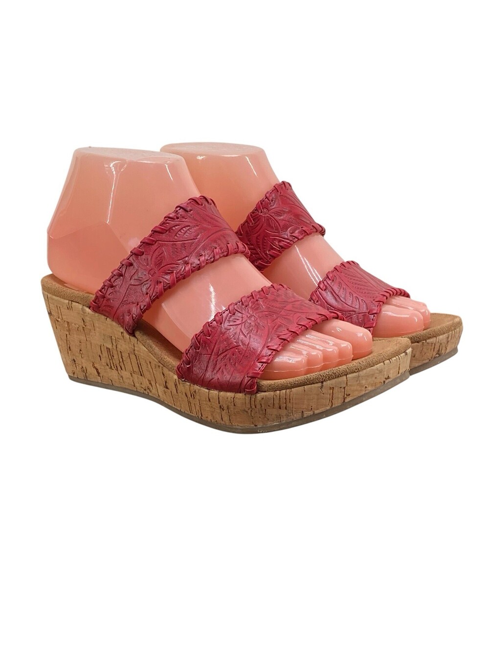 Minnetonka Lilly Wedge Sandals Red Embossed Cork Platform Women’s Size 7